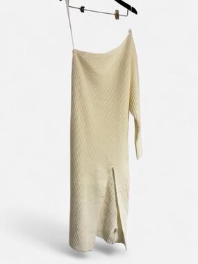 JLUXLABEL Cream One Shoulder Knit Maxi Dress Size XXL Ribbed Bodycon